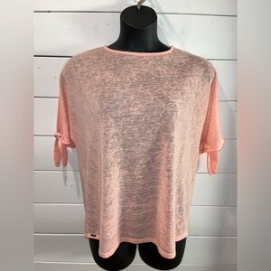 🩷 LISETTE L Montréal Coral Tie-Sleeve Top – L/XL (No Tag, Refer to Measurements)